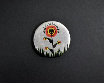 Floral Design Accessory 1 1/2 inch Pin - A floral black and white pin - Illustration with floral design and a cute accessory