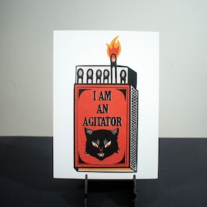 I am an agitator worker Mini art Print - 5x7 print, digitally illustrated on matte cardstock. Black Cat Union Member Print. NOT framed.