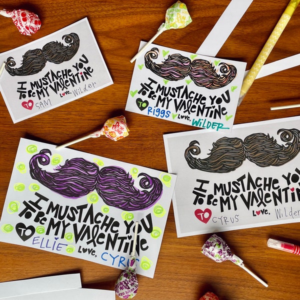 Printable Digital Classroom Valentine's Day Mustache Card