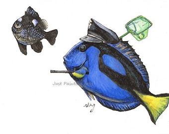 20% OFF Tang police,Hippo tang and domino damsel,Marine Fish,inverts- Art Print 11x14