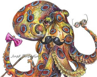 20% OFF Mister O ,Blue ring octopus ,Marine Fish- Art Print 11x14