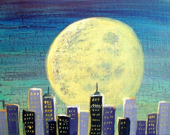20% OFF - Moon Over The City - Art 8 x 10