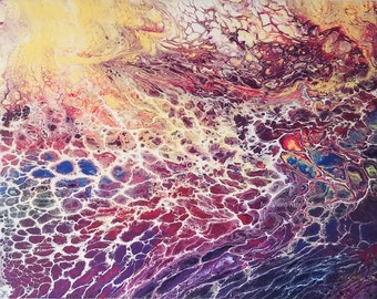 Purple tide -- Original Acrylic abstract pour painting on Canvas -11"x 14"