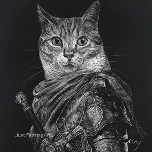 20% de descuento en Mika, caballero de la compasión, gato, estilo victoriano - scratchboard art print 8.5 x11 (tamaño de la carta)