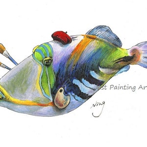 20% RABATT Picasso, konstnär picasso avtryckarfisk, marin fisk, ryggradslösa djur - Konsttryck 11x14