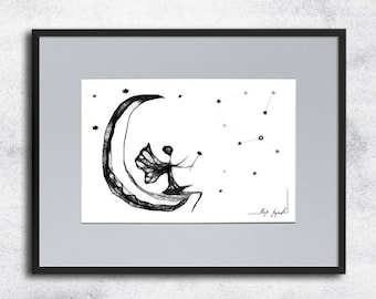 Graphic work No 116 - fairy tale illustration, black and white art, child's poster, for kid, kids illustration, black and white graphic