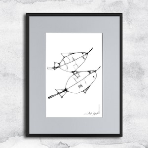 Graphic work No. 10 - fish, fish illustration, black and white art, marine poster, Minimalist Wall Art, original ink drawing, marine art