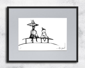 Graphic work No 143 - Moomin inspiration, graphic with moomin, kids illustration, black and white art, poster for kid, Moomin, moomin poster