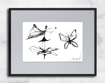 Graphic work No 118 - Thumbelina, fairy tale illustration, black and white art, child's poster, for kid, kids illustration, kids room