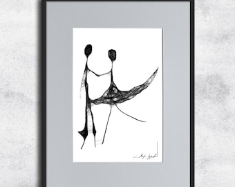 Graphic work No. 86 - Art Drawing, minimal drawing, Black and White Wall Art, ink Art, Love Poster, wedding Portrait, married couple, love