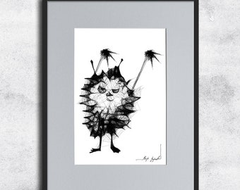 Graphic work No 25 - Moomin inspiration, bajkowa grafika, fairy tale illustration, black and white art, child's poster, for kids, Moomin