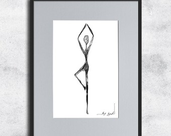 Graphic work No 146 - yoga graphics, yoga illustration, black and white art, yoga poster, yoga, modern art, original ink drawing yoga, yogi