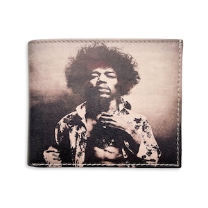 Jimmy Hendrix cartera hombres cuero cartera rock and roll salón de la fama leyenda de la guitarra Hendrix regalos slim tarjeta de crédito titular rocker accesorios