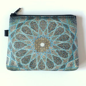 Turquesa cambio monedero de cuero monedero turco patrón étnico patrón cambio bolso azul mosaico diseño con cremallera cambio monedero