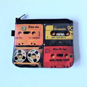 Cambiar monedero con cassette diseño con cremallera Monedero de cuero monedero con cintas de 80's Monedero de la cultura pop con titular de la llave