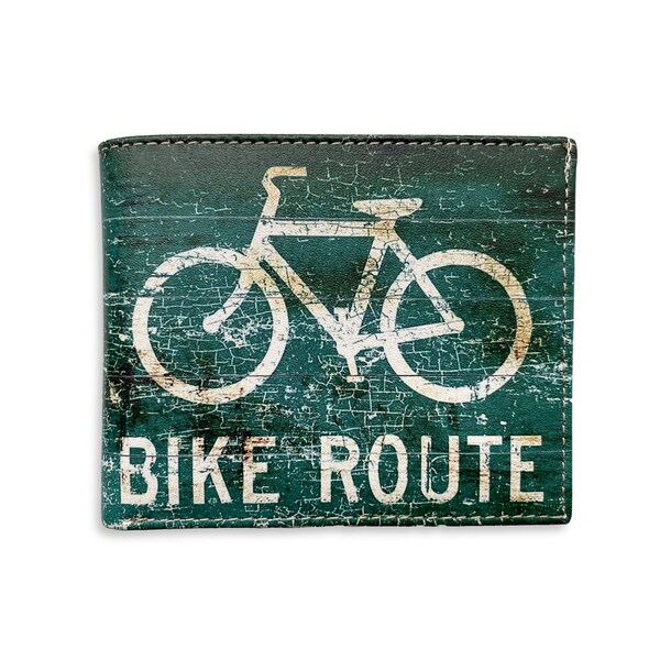 Bike Route Sign Wallet Bicycle Design Wallet Green Leather Bill Fold Hipster wallet Slim Bi Fold Bike Accessories Cool Biker Gift