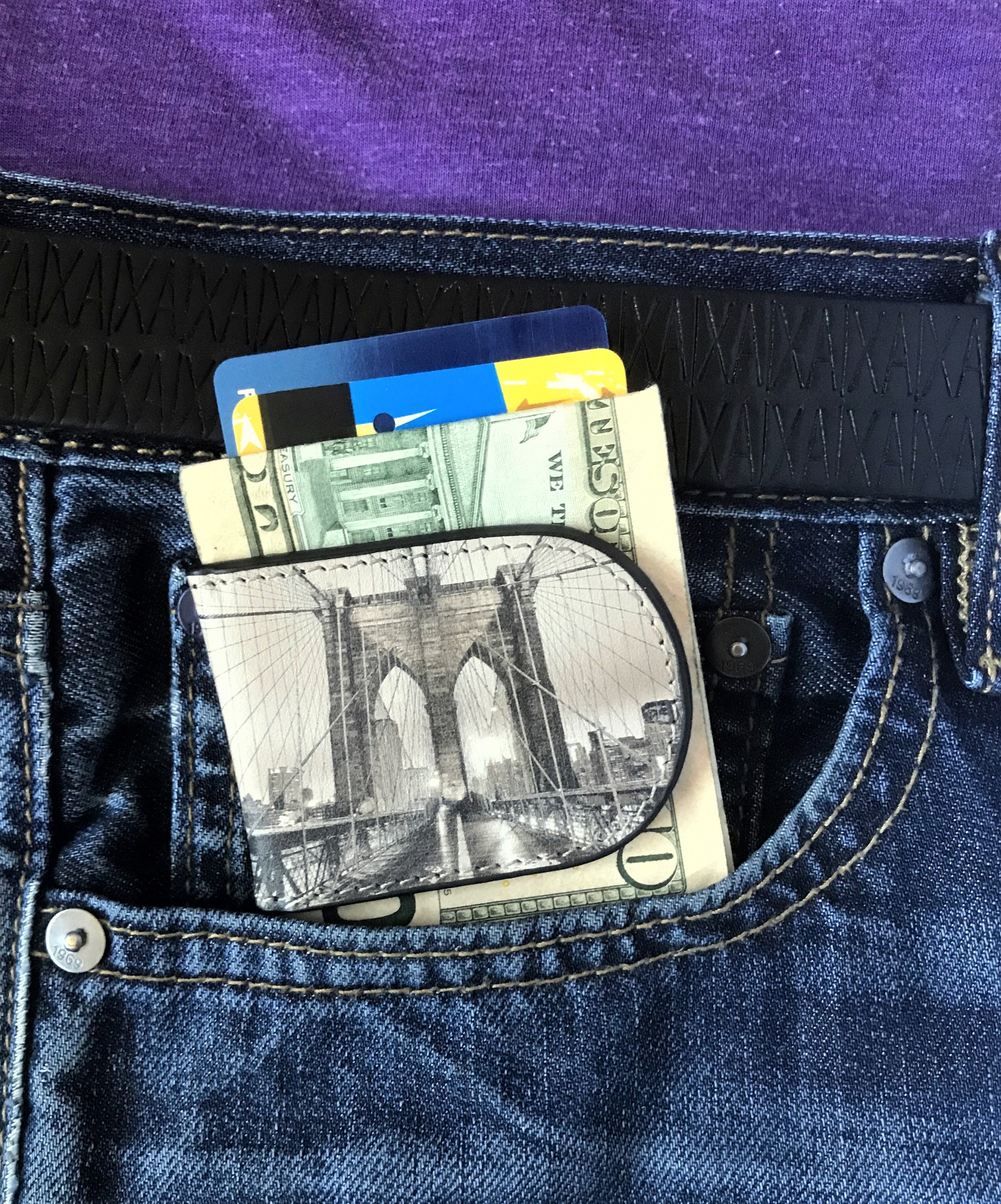 Brooklyn Bridge: Brooklyn Bridge Real Leather Money Clip Wallet