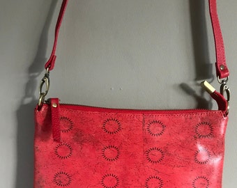 Red Cross Body Bag Red Leather Bag Red Wristlet Abstract Pattern Cross body Purse Women's Red Shoulder Bag Red Clutch Red Leather Handbag