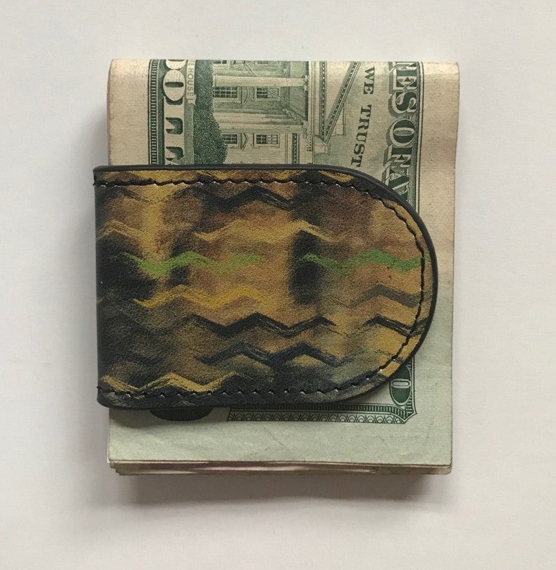 Money Clip With Abstract Pattern Leather Money Clip Etsy