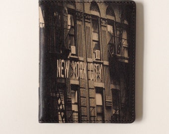 Leather Wallet Black New York wallet Brownstone NY Building wallet Small Bi fold Credit card holder Slim card case New York gifts