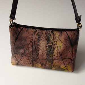 Leather Cross Body Bag with Abstract Art Slim Shoulder Bag Purple Wristlet Designer Clutch abstract pattern bag Leather Purse