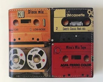 Cassette Design Wallet Colorful Leather Bill Fold Slim Wallet with Cassette Tapes 80's Pop Culture Gifts Hipster Wallet