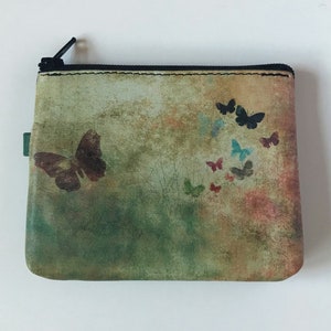 Cuero cambio monedero mariposa diseño cambiar bolso pastel mariposas patrón con cremallera monedero de cuero caja de la tarjeta de cuero
