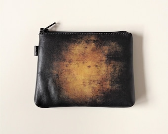 Leather Change Purse Black Coin Purse Abstract Art wallet Zippered Change Purse Dark Abstract Painting wallet Leather Card Case