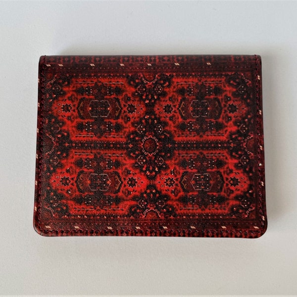 Kilim Pattern Wallet Red Wallet Leather Card Holder Turkish Rug Design Wallet Ethnic Pattern Accessories