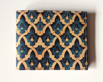 Moroccan Pattern Wallet Blue Wallet Ethnic Pattern Wallet Men's Leather Bi Fold Turquoise Wallet Slim Credit Card Holder