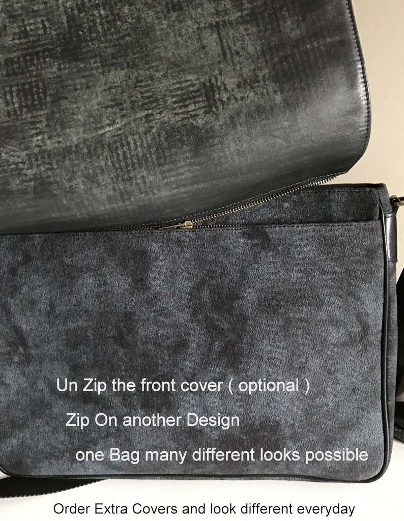 Gray Messenger Bag Plaid Pattern Bag Cross Body bag Leather Laptop bag Hipster Bag Designer Messenger bag with Changeable Cover image 4