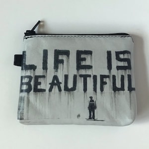 La vida es hermosa cambiar el bolso Banksy Monedero monedero cuero cambio monedero Monedero Monedero Graffiti Cambio Monedero Con cremallera Caso de la tarjeta con cremallera