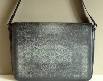 Gray Messenger Bag Cross Body bag with Antique French Scroll Pattern Designer Bag Messenger bag with Changeable Cover