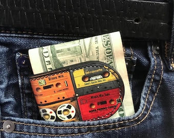 Money Clip with Cassette Design Leather Money Clip Cassette Tapes 80's Pop Culture Icon Magnetic Money Clip Magnetic Cash Holder