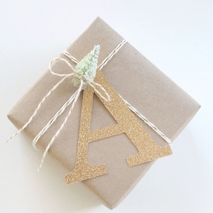 Gold Glitter Initial Gift Tag - Custom Initial Tags - Christmas Gift Tags - Gift Wrap - personalized tag - monogram gift tag