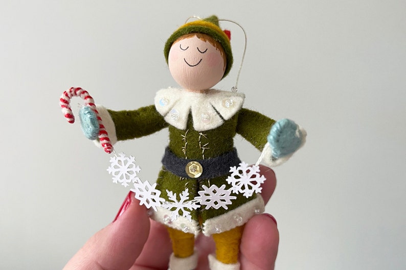 Elf Christmas ornament, handmade holiday felt decoration, heirloom quality gift image 4