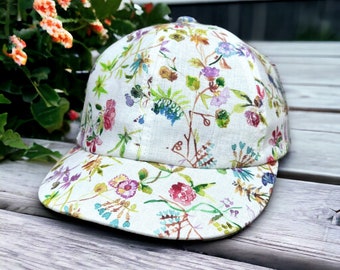 Floral 100% Linen Baseball Cap with a Short Brim