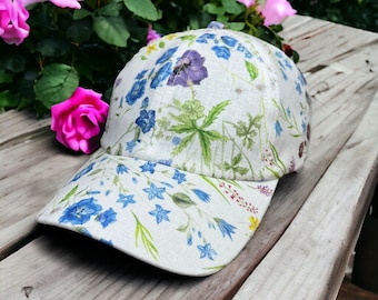 Floral 100% Linen Baseball Cap with Curved Brim