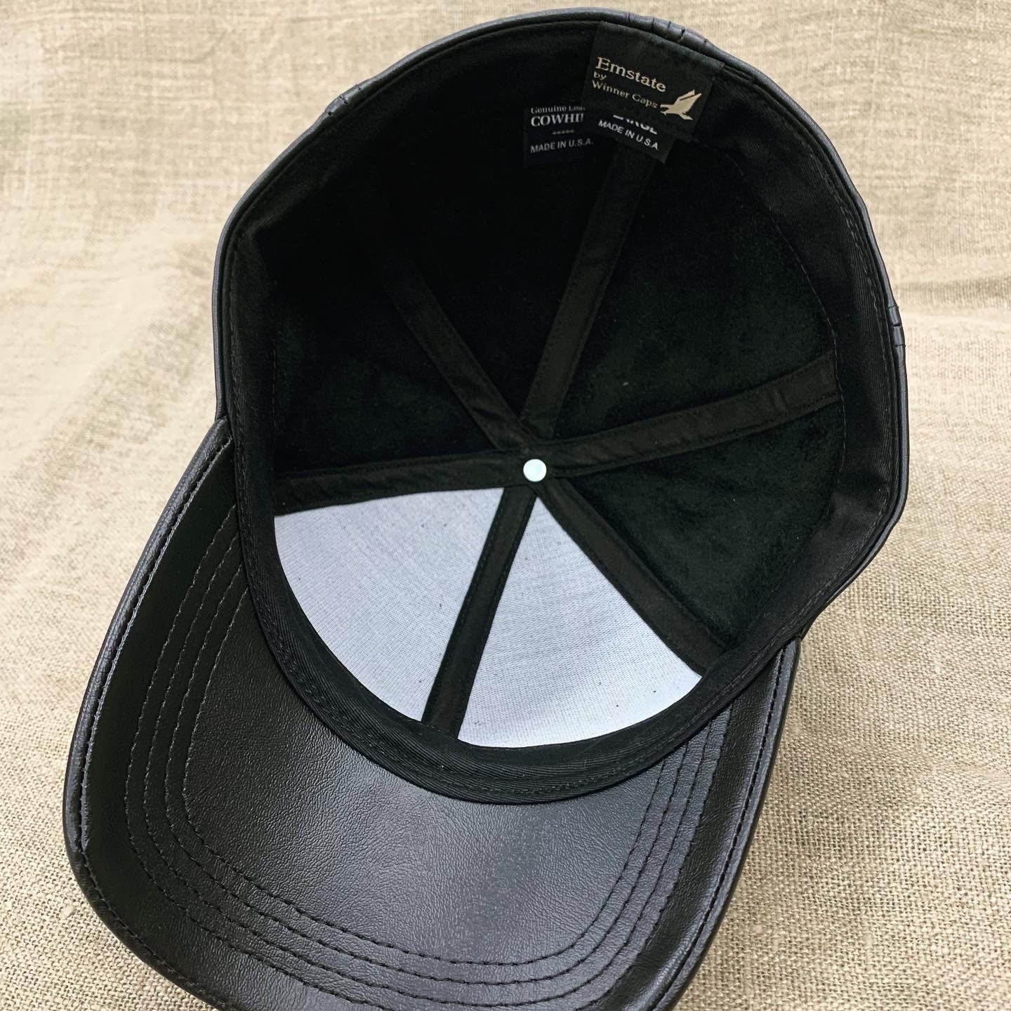 Black leather adjustable baseball sales cap hat made in usa