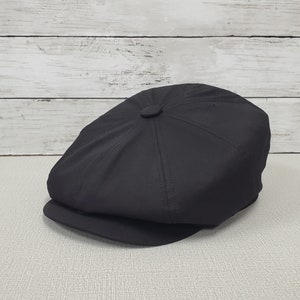 Emstate Eco Twill Slim Apple 8 Panel Newsboy Cap, Made in USA, Baker Boy Cap, Organic, Recycled Black