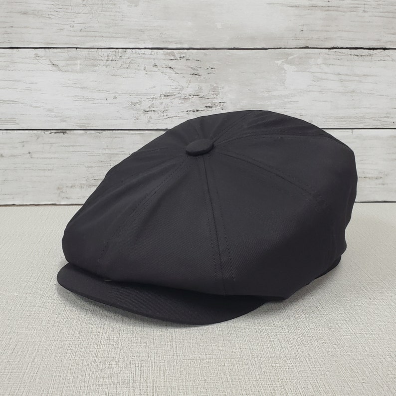 Emstate Eco Twill Slim Apple 8 Panel Newsboy Cap, Made in USA, Baker Boy Cap, Organic, Recycled Black