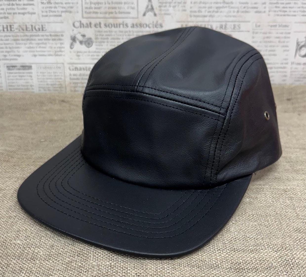 Five Panel Baseball Cap Leather Patch Adjustable Snap Closure Retro Style Leather 5 Panel Cap - Etsy main image 2