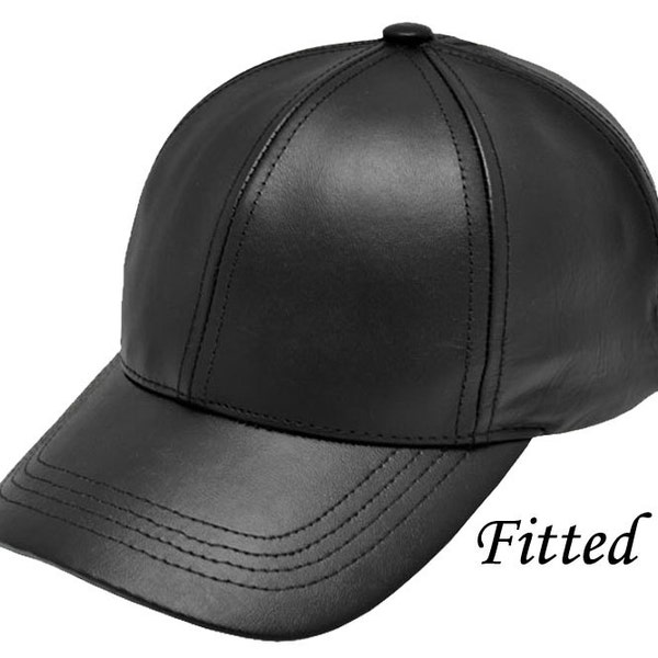 Leather Baseball Cap Fitted M-XXL Size, Made in USA, Fitted Baseball Cap, Fitted leather Cap, Unisex Leather Baseball Cap