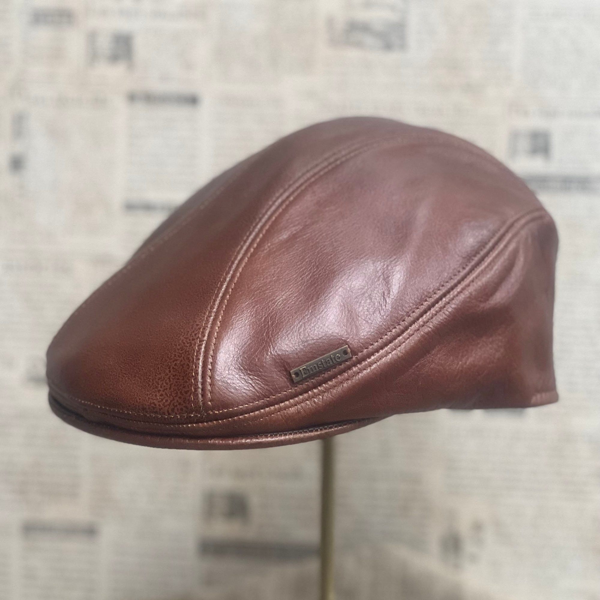 Classic Vintage Leather Ivy Driver Gatsby Cap Hat, Made in Classic Vintage Leather Ivy Driver Gatsby Cap Hat, Made in