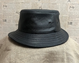 Genuine Black Leather Bucket Hat, Unisex Made in USA