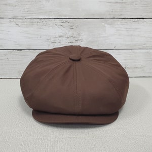 Emstate Eco Twill Slim Apple 8 Panel Newsboy Cap, Made in USA, Baker Boy Cap, Organic, Recycled Brown