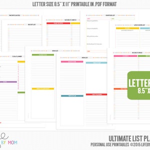 ULTIMATE LIST PLANNER 8.5 x 11 pdf Letter size A4, 3 Ring Binders, Arc Notebooks, Discbound Inserts, Daytimer Folio, Franklin Covey