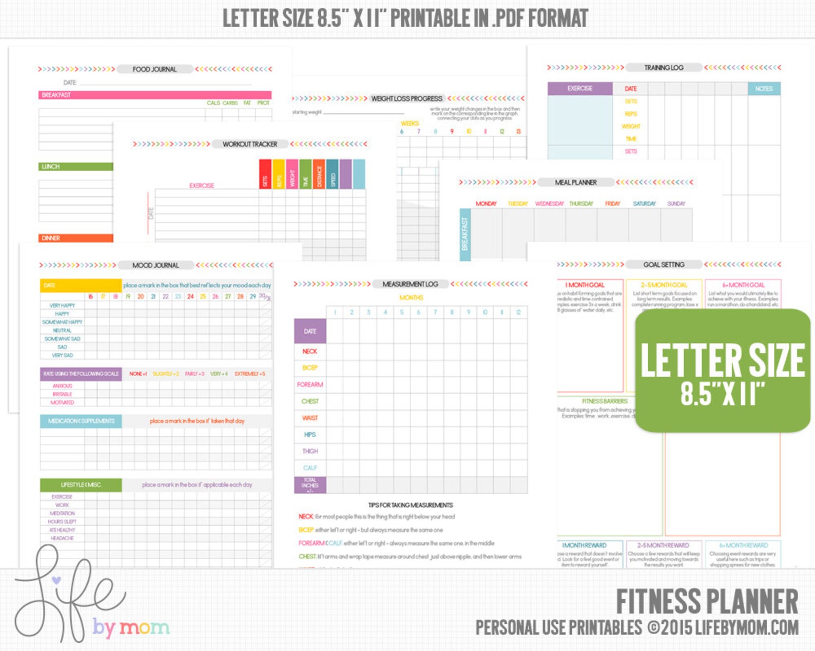 FITNESS PLANNER 8.5 X 11 PDF Letter Size A4, 3 Ring Binders, Arc ...