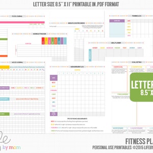 FITNESS PLANNER 8.5 x 11 PDF Letter size A4, 3 Ring Binders, Arc Notebooks, Discbound Inserts, Daytimer Folio, Franklin Covey