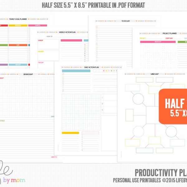 PRODUCTIVITY PLANNER 5.5 x 8.5 Filofax A5 binders, kikki.K, Arc Notebooks, Discbound Inserts, Daytimer, Franklin Covey